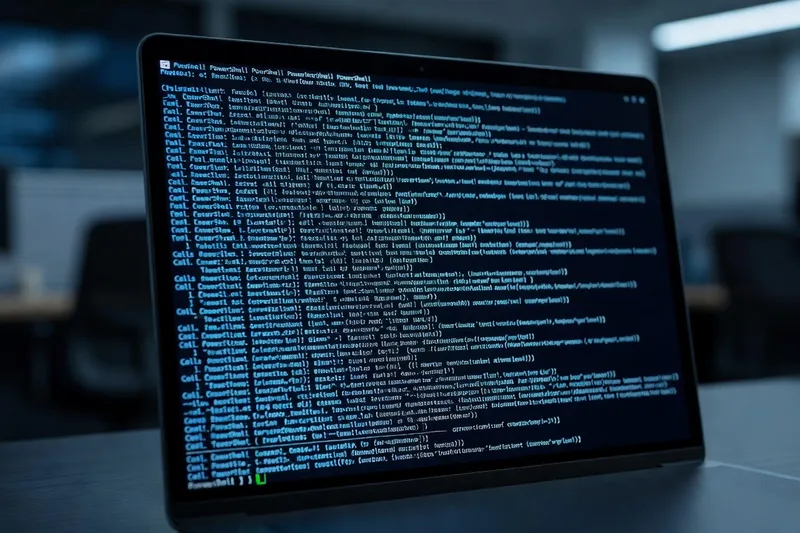 Un terminal PowerShell affiche l'exécution d'un script d'automatisation.
